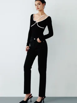 COMMENSE Asymmetrical Contrast Piping Blouse* Blouses & Shirts|Tops