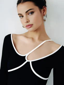 COMMENSE Asymmetrical Contrast Piping Blouse* Blouses & Shirts|Tops
