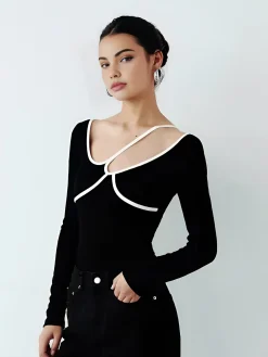 COMMENSE Asymmetrical Contrast Piping Blouse* Blouses & Shirts|Tops