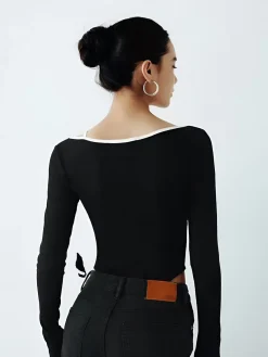COMMENSE Asymmetrical Contrast Piping Blouse* Blouses & Shirts|Tops