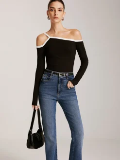 COMMENSE Asymmetrical Contrast Strap Slim Top* T-shirts|Tops