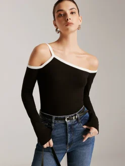 COMMENSE Asymmetrical Contrast Strap Slim Top* T-shirts|Tops