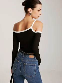 COMMENSE Asymmetrical Contrast Strap Slim Top* T-shirts|Tops