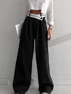 COMMENSE Asymmetrical Contrast Waistband Wide Leg Dress Pants* Wide Leg|Pants
