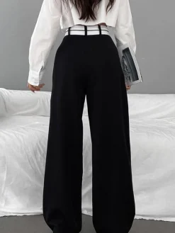 COMMENSE Asymmetrical Contrast Waistband Wide Leg Dress Pants* Wide Leg|Pants