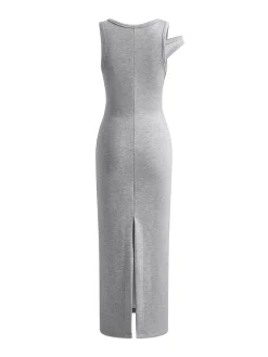 COMMENSE Asymmetrical Crew Neck Split Maxi Dress* Black Dresses|Long Sleeve Sets