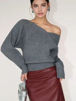 COMMENSE Asymmetrical Criss Cross Ribbed Sweater* Sweater Tops|Sweaters & Cardigans