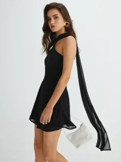 COMMENSE Asymmetrical Cutaway Shoulder Short Dress* Black Dresses|Casual Dresses