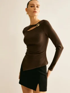 COMMENSE Asymmetrical Cutout Long Sleeve T-Shirt* T-shirts|Tops