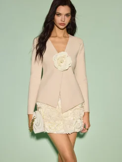 COMMENSE Asymmetrical 3D Flower Cardigan* Knitwear|Tops
