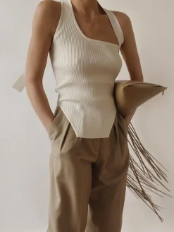 COMMENSE Asymmetrical Halter Rib Vest* Sweater Vests|Sweaters & Cardigans