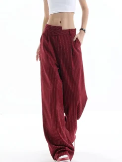 COMMENSE Asymmetrical High-Waist Pinstripe Pants* Pants|Bottoms