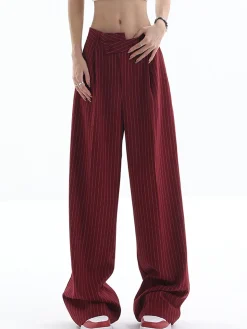 COMMENSE Asymmetrical High-Waist Pinstripe Pants* Pants|Bottoms