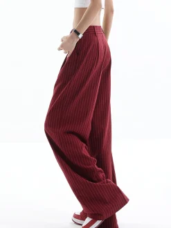 COMMENSE Asymmetrical High-Waist Pinstripe Pants* Pants|Bottoms
