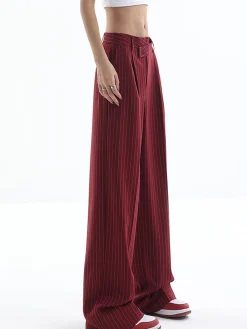 COMMENSE Asymmetrical High-Waist Pinstripe Pants* Pants|Bottoms