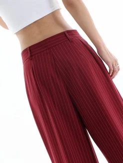 COMMENSE Asymmetrical High-Waist Pinstripe Pants* Pants|Bottoms