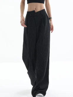 COMMENSE Asymmetrical High-Waist Pinstripe Pants* Pants|Bottoms