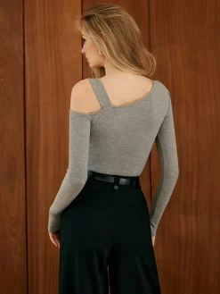 COMMENSE Asymmetrical Knotted Cutout Skinny Top* T-shirts|Tops