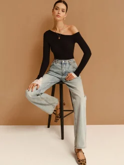 COMMENSE Asymmetrical Lace-Cuff Slim Sweater* Sweater Tops|Sweaters & Cardigans