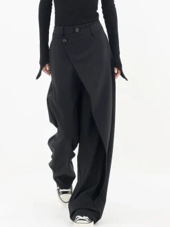 COMMENSE Asymmetrical Layer Button Wide Leg Dress Pants* Wide Leg|Pants