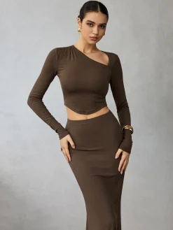 COMMENSE Asymmetrical Long Sleeve Skirt Set* Skirt Sets|Long Sleeve Sets