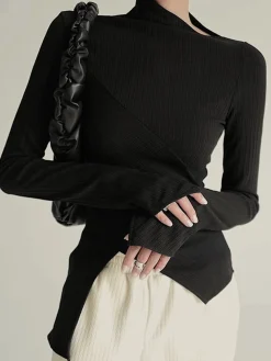 COMMENSE Asymmetrical Long Sleeve Slim Top* T-shirts|Tops