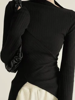 COMMENSE Asymmetrical Long Sleeve Slim Top* T-shirts|Tops