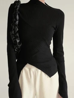 COMMENSE Asymmetrical Long Sleeve Slim Top* T-shirts|Tops