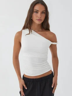 COMMENSE Asymmetrical Neck Basic Top* T-shirts|Tops