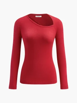 COMMENSE Asymmetrical Neck Jersey Sweater* Sweater Tops|Sweaters & Cardigans