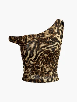 COMMENSE Asymmetrical Neck Leopard Printed Blouse* Blouses & Shirts