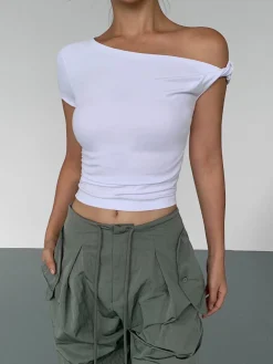 COMMENSE Asymmetrical Neck One Shoulder Off Top* T-shirts|Tops
