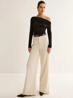 COMMENSE Asymmetrical Neck Pleated Long Sleeve Top* T-shirts|Tops