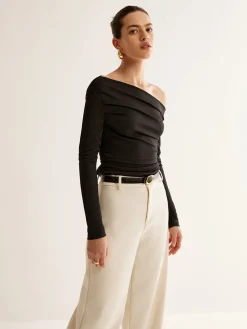 COMMENSE Asymmetrical Neck Pleated Long Sleeve Top* T-shirts|Tops