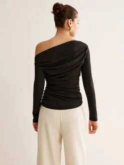 COMMENSE Asymmetrical Neck Pleated Long Sleeve Top* T-shirts|Tops