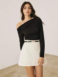 COMMENSE Asymmetrical Neck Pleated Long Sleeve Top* T-shirts|Tops