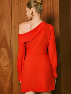COMMENSE Asymmetrical Neck Ruched Short Dress* Dresses