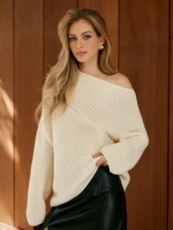 COMMENSE Asymmetrical Neck Shift Sweater* Sweater Tops|Sweaters & Cardigans
