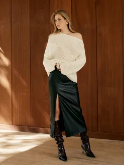COMMENSE Asymmetrical Neck Shift Sweater* Sweater Tops|Sweaters & Cardigans