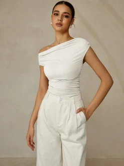 COMMENSE Asymmetrical Neck Sleeveless T-Shirt* T-shirts|Tops