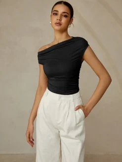 COMMENSE Asymmetrical Neck Sleeveless T-Shirt* T-shirts|Tops
