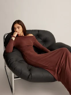 COMMENSE Asymmetrical Neck Slim Jersey Skirt Set* Skirt Sets|Long Sleeve Sets
