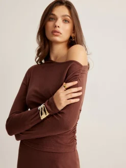 COMMENSE Asymmetrical Neck Slim Jersey Skirt Set* Skirt Sets|Long Sleeve Sets