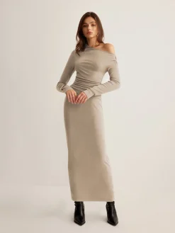 COMMENSE Asymmetrical Neck Slim Jersey Skirt Set* Skirt Sets|Long Sleeve Sets