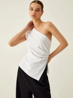 COMMENSE Asymmetrical Neck Split Tank Top* Tank Tops & Camis|Tops