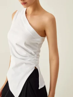 COMMENSE Asymmetrical Neck Split Tank Top* Tank Tops & Camis|Tops