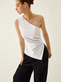 COMMENSE Asymmetrical Neck Split Tank Top* Tank Tops & Camis|Tops