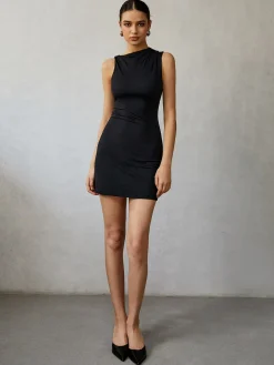 COMMENSE Asymmetrical Neck Tank Short Dress* Black Dresses|Casual Dresses