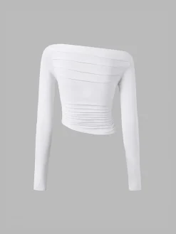 COMMENSE Asymmetrical Off Shoulder Long Sleeve Shirt* Sweater Tops|T-shirts