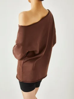 COMMENSE Asymmetrical Off Shoulder Solid Sweatshirt* Sweatshirts & Hoodies|Matching Sets
